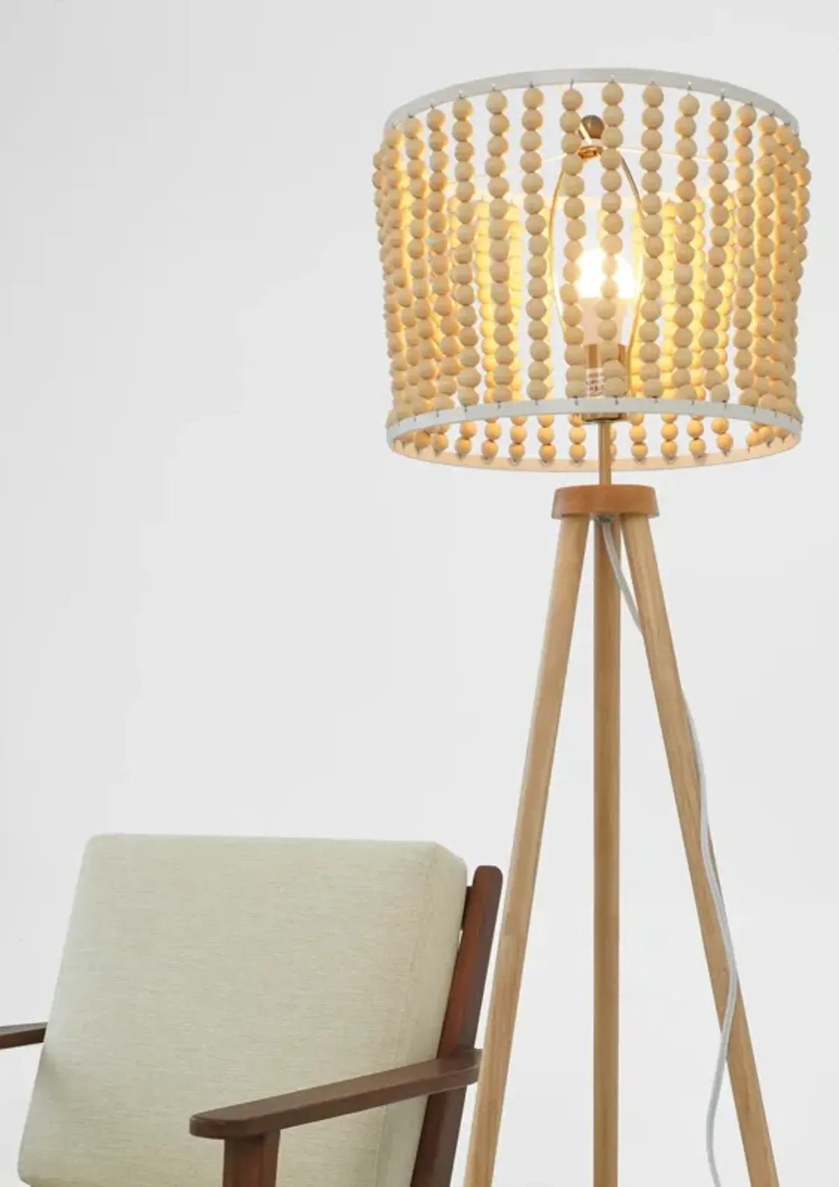 Halo Beaded Three Legged Floor Lamp - Natural