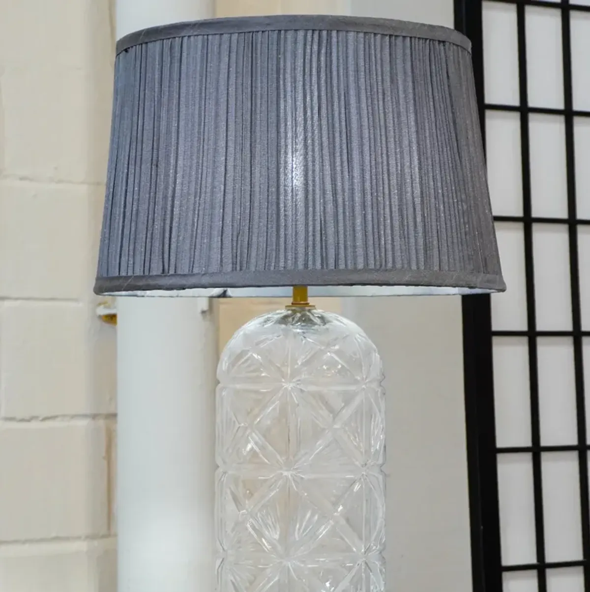 Firefly Gold Clear Glass  Table Lamp With Grey Shadey