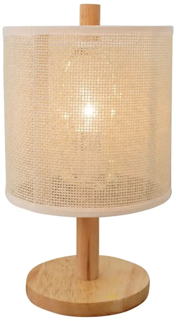Flicker Table Lamp, Natural Oak Wooden Base with Polyester Shade
