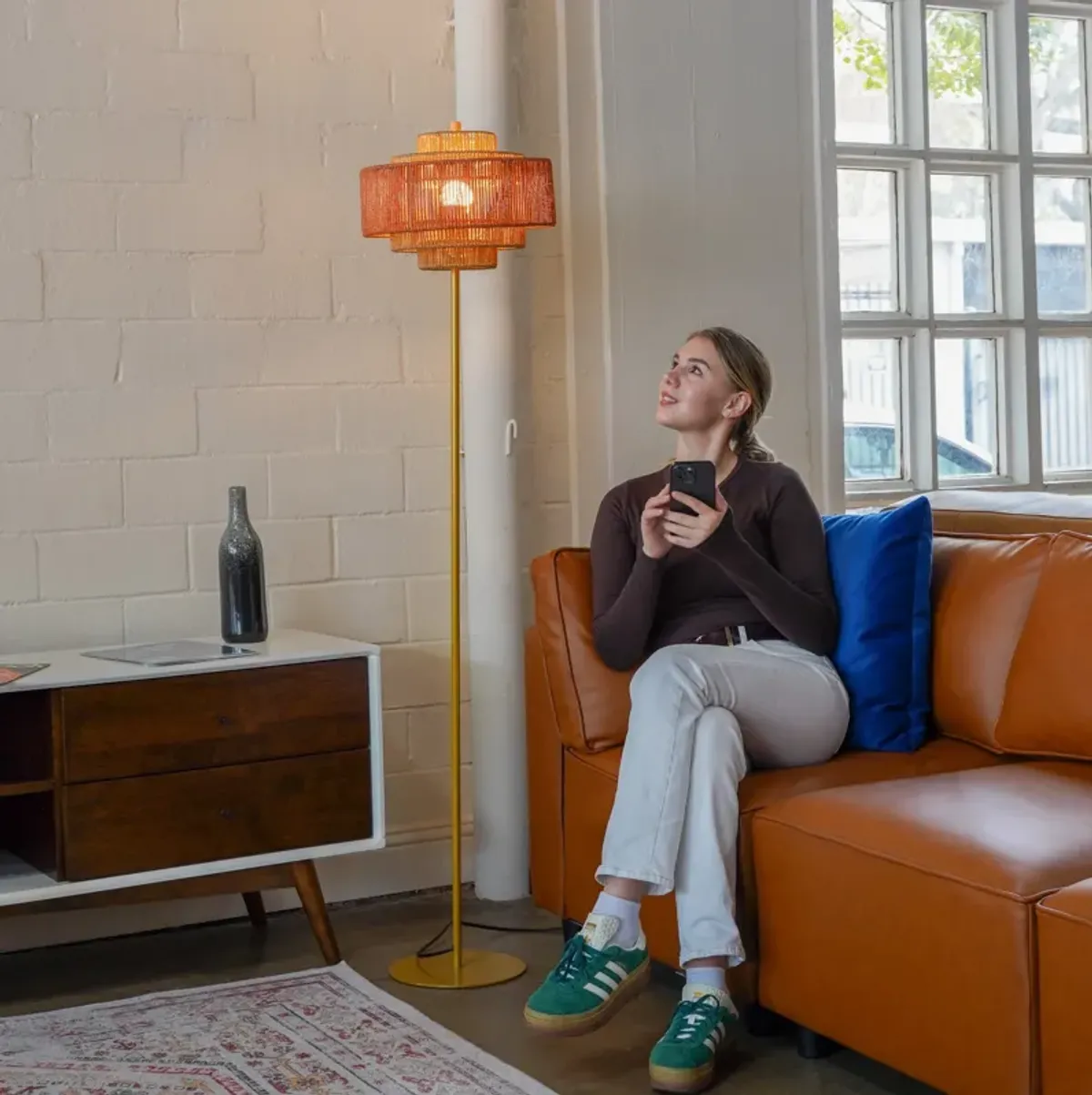 Shine Floor Lamp - Gold + Natural/Terracotta