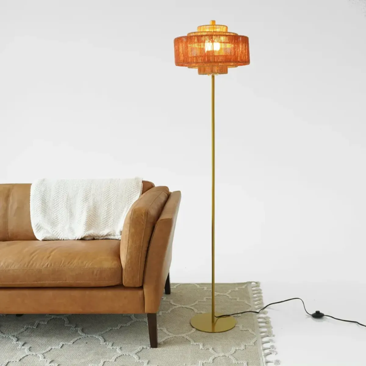 Shine Floor Lamp - Gold + Natural/Terracotta