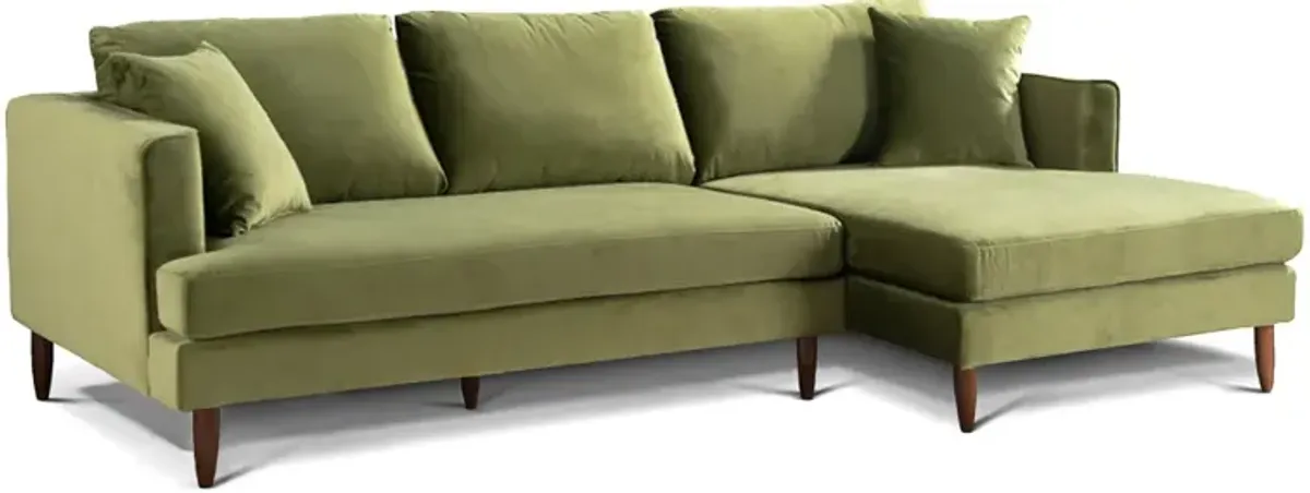 Delano Olive Green Velvet Sectional Sofa Right Facing Chaise