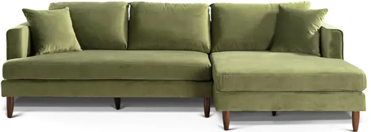Delano Olive Green Velvet Sectional Sofa Right Facing Chaise