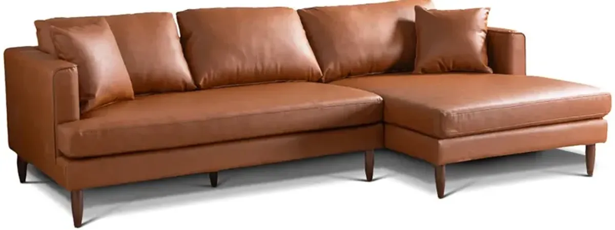 Delano Cognac Vegan Leather Sectional Sofa Right Facing Chaise