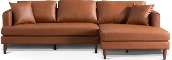 Delano Cognac Vegan Leather Sectional Sofa Right Facing Chaise
