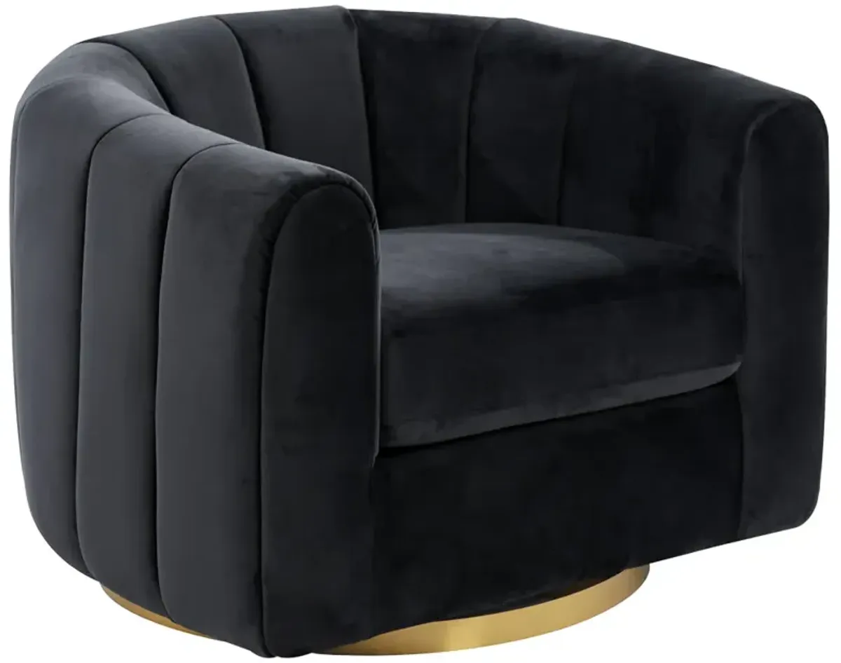 Covington Black Velvet Swivel Chair