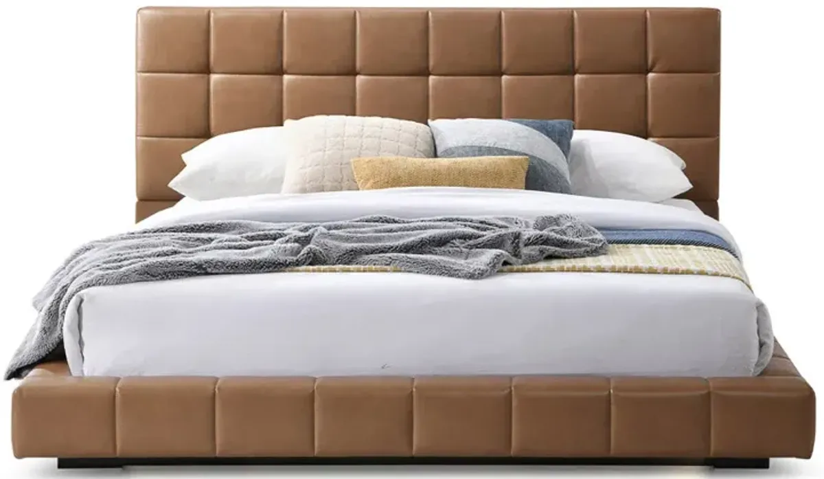 Hughes Queen Tan Vegan Leather Platform Bed
