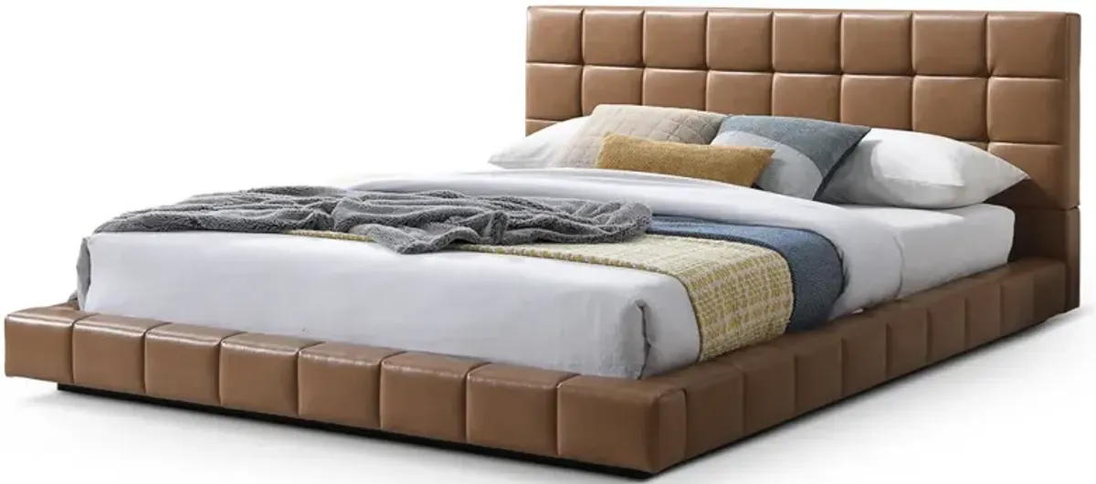 Hughes King Tan Vegan Leather Platform Bed