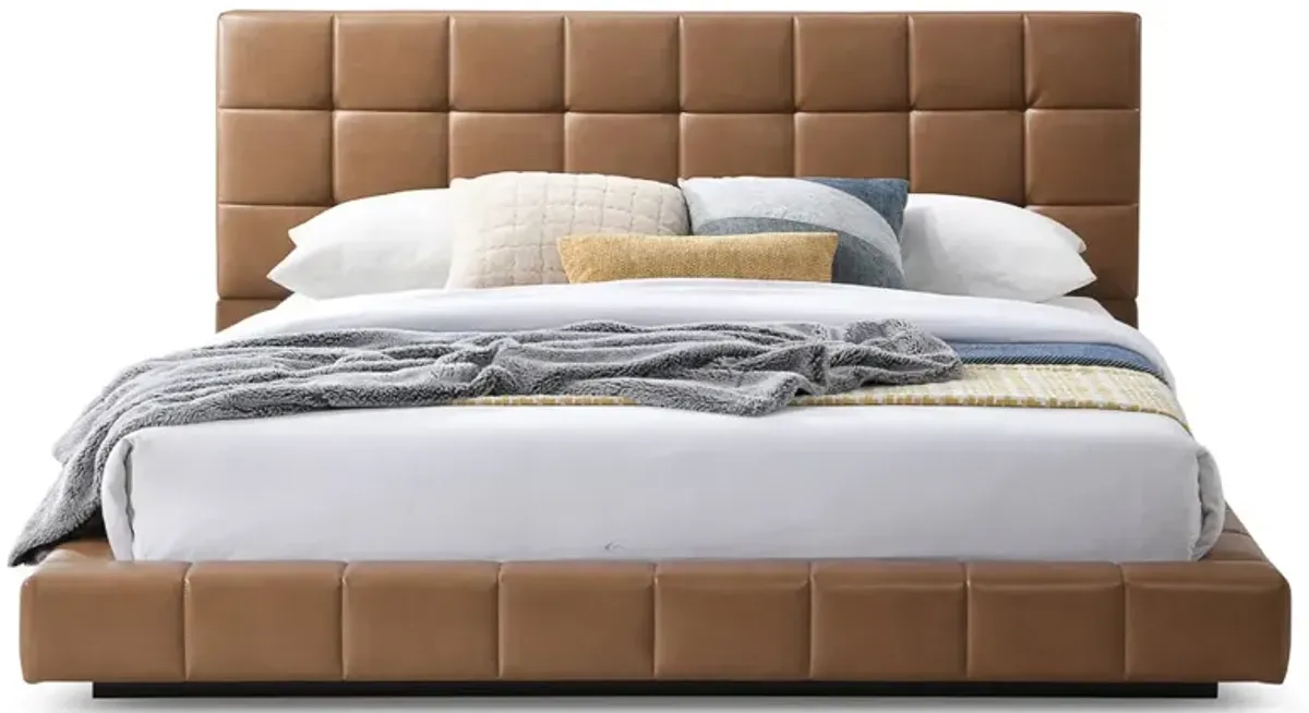 Hughes King Tan Vegan Leather Platform Bed