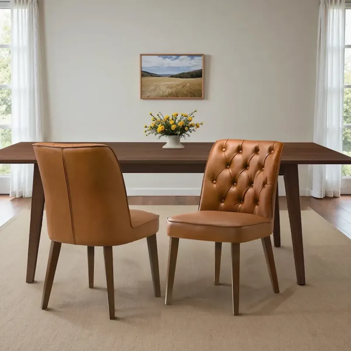 Carter Cognac Vegan Leather Dining Chair - Set Of 2