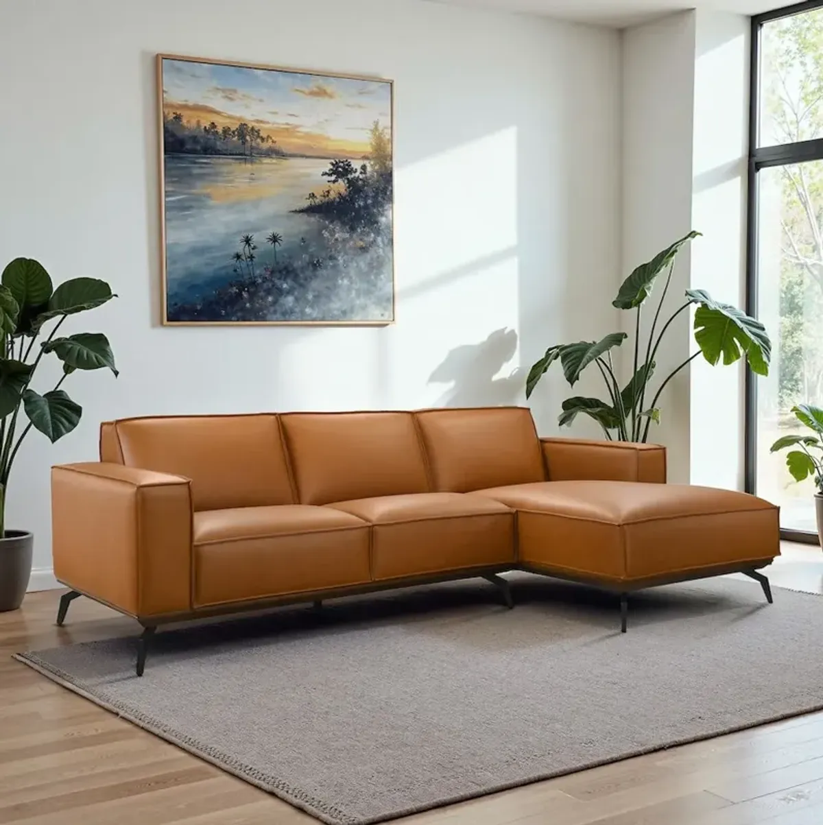 Alcott Right-Facing Cognac Vegan Leather Sectional Sofa