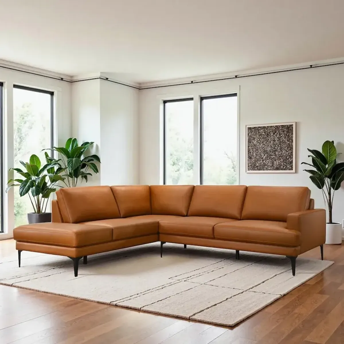 Alto Left-Facing Cognac Vegan Leather Sectional Sofa