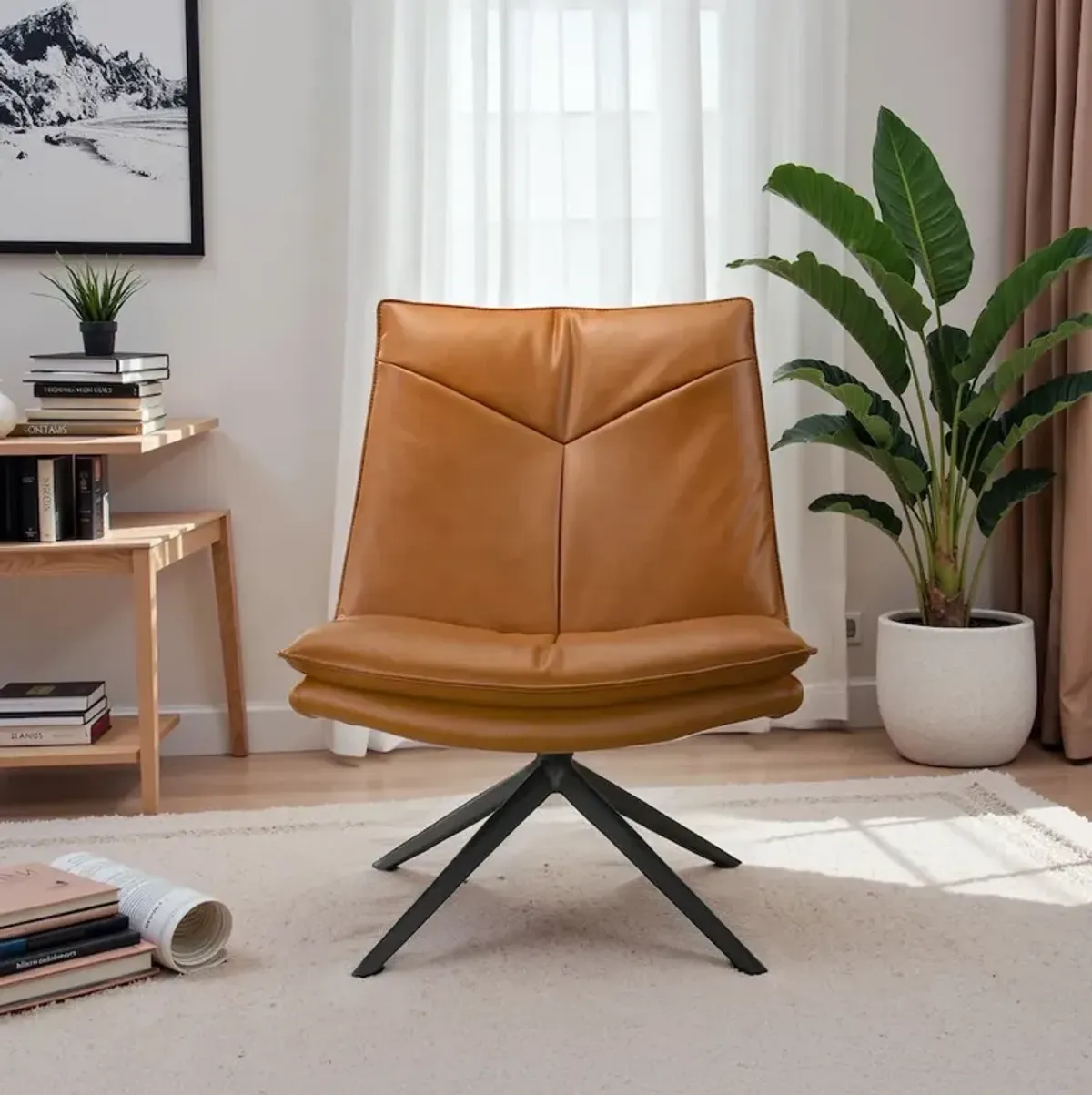 Reese Cognac Vegan Leather Swivel Chair