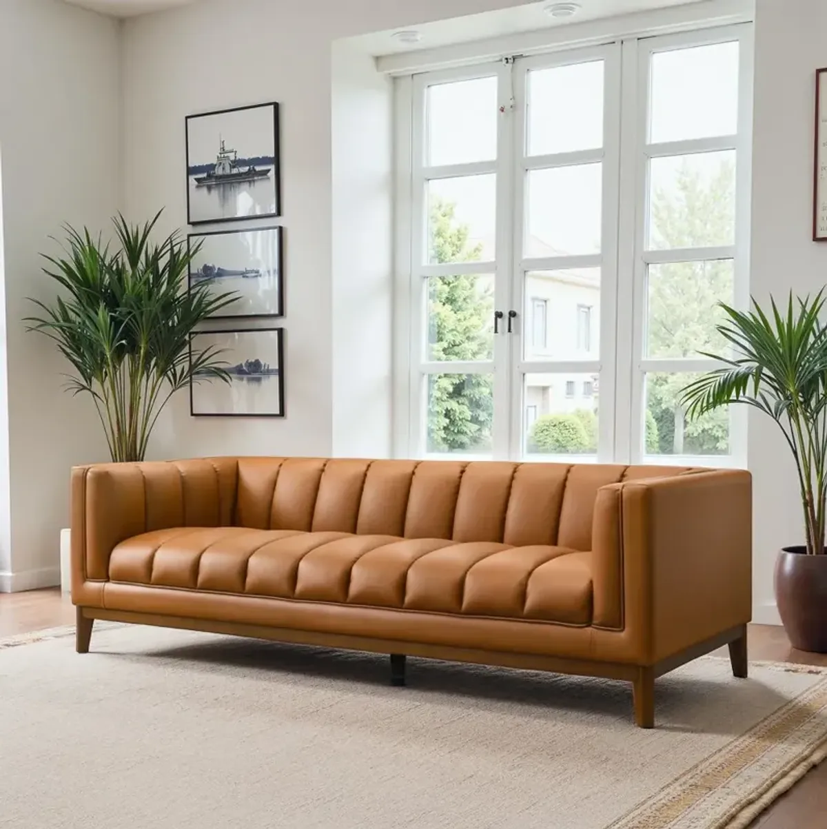 Jersey Cognac Vegan Leather Sofa