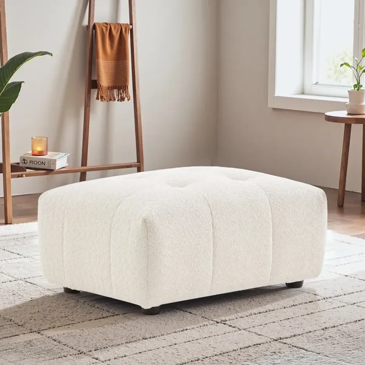 Wade Ivory Boucle Ottoman