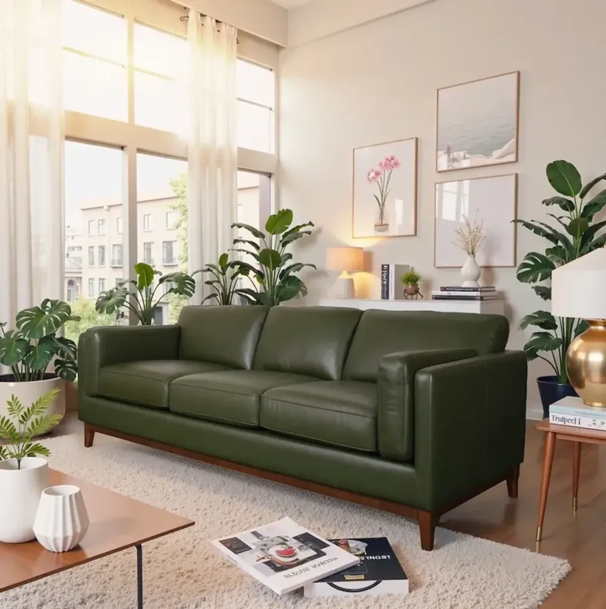 Kai Green Leather Sofa