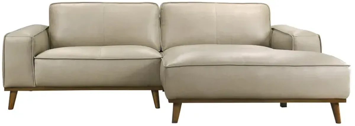 Clifton Beige Leather Sectional Sofa Right Facing Chaise