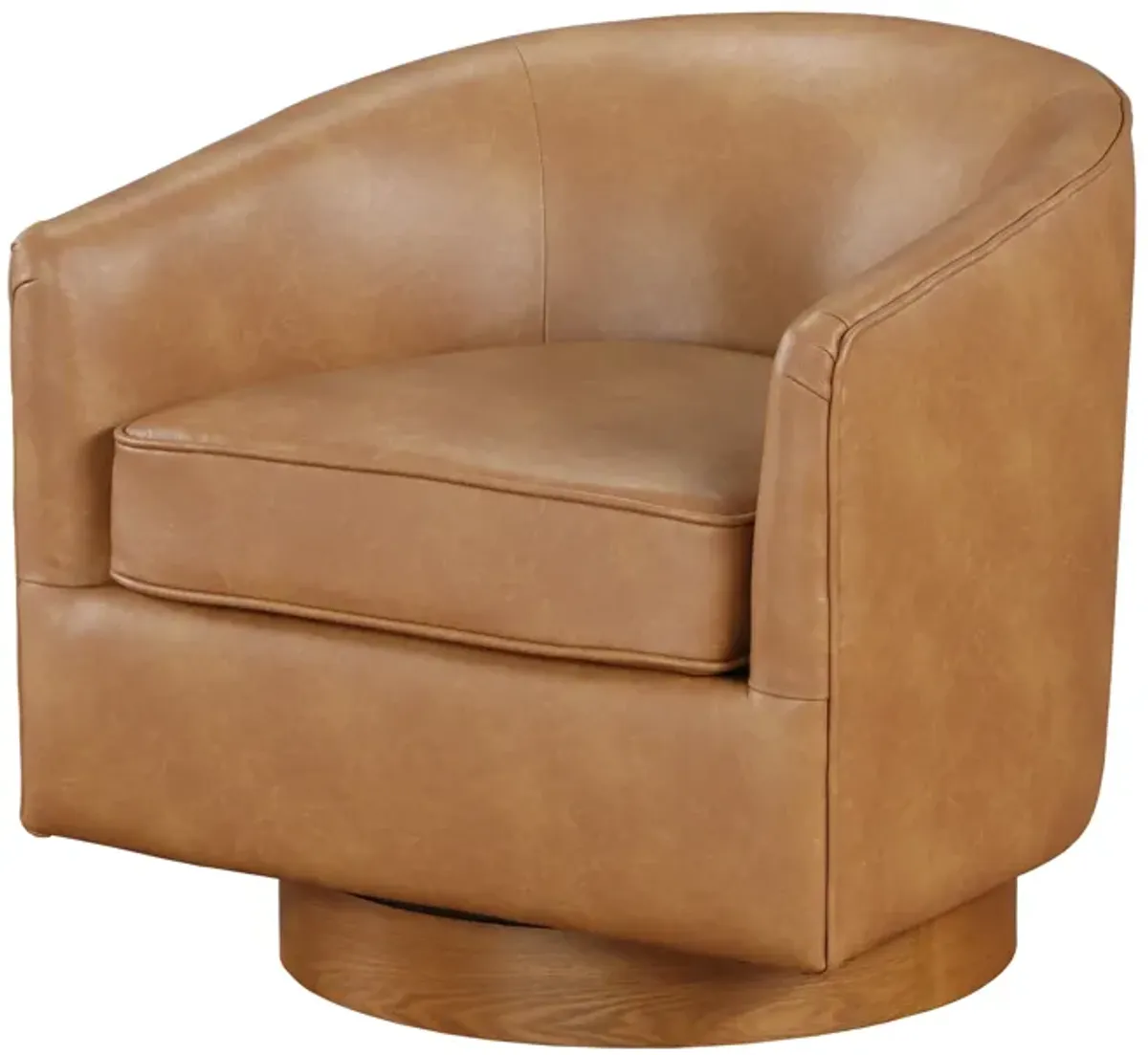 Maisy Saddle Brown Vegan Leather Barrel Swivel Chair