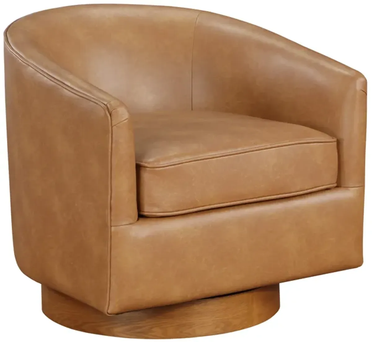 Maisy Saddle Brown Vegan Leather Barrel Swivel Chair