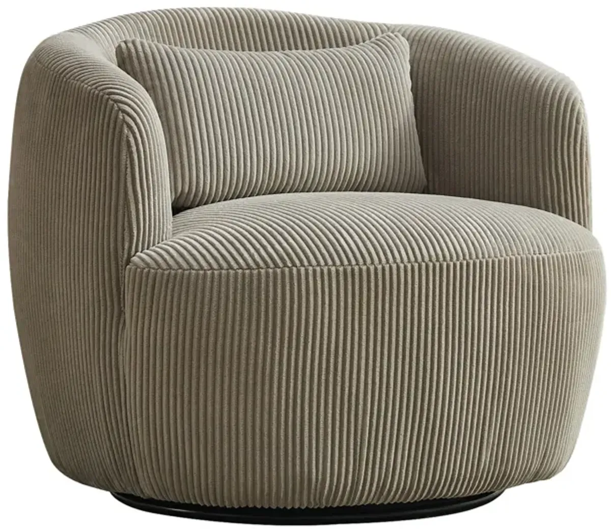 Brunswick Corduroy Upholstered 360° Metal Base Swivel Barrel Chair with Pillow