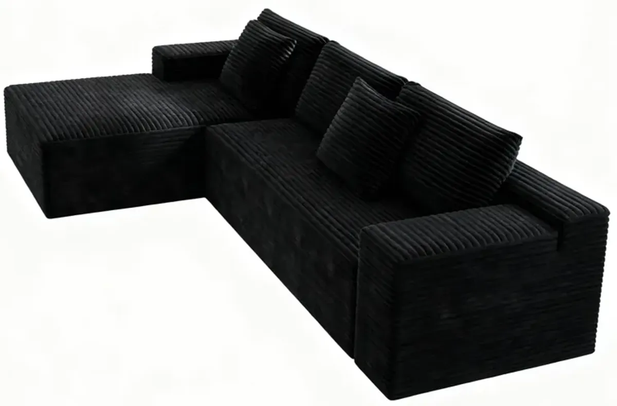 Calhoun Plush Corduroy Fabric L-Shape Sectional Sofa & Chaise