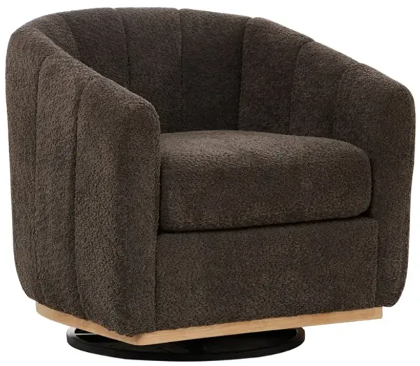 Eaton Charcoal Swivel Barrel Chair with Metal Base and Tufted-Chenille Upholstery