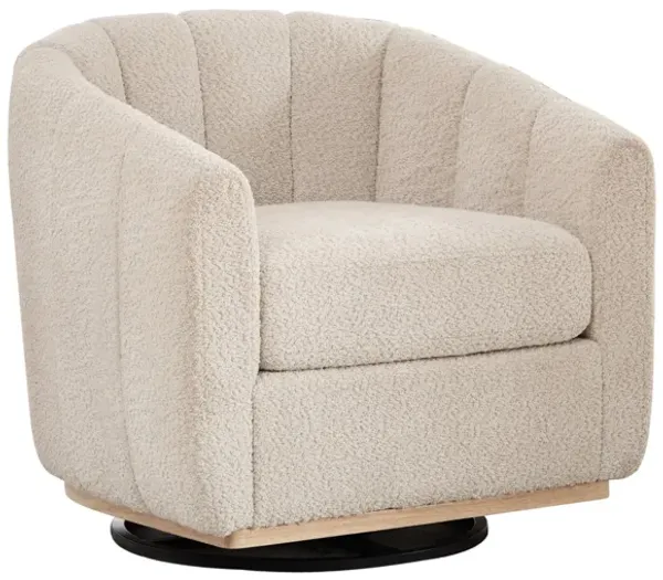 Eaton Wheat Swivel Barrel Chair with Metal Base and Tufted-Chenille Upholstery