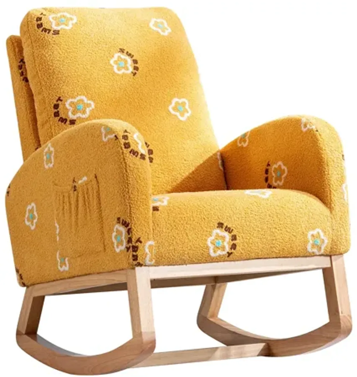 Begon Mid-Century Modern Mustard Boucle Nursery Rocking Chair
