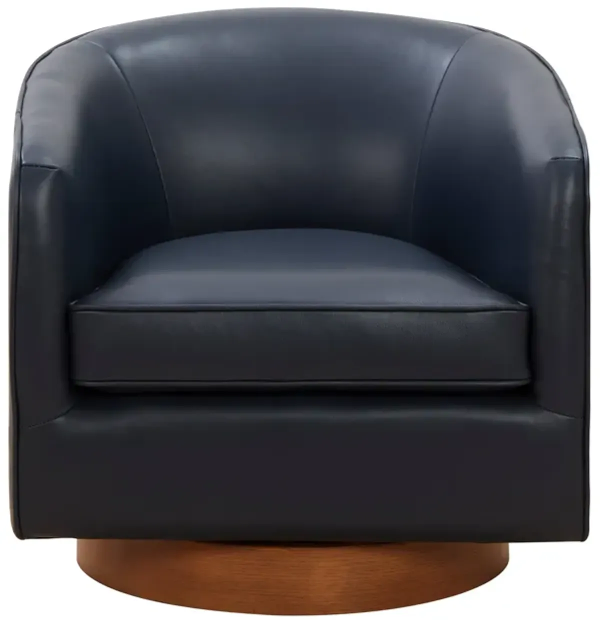 Ellington Midnight Blue Top Grain Leather Swivel Chair with Wood Base