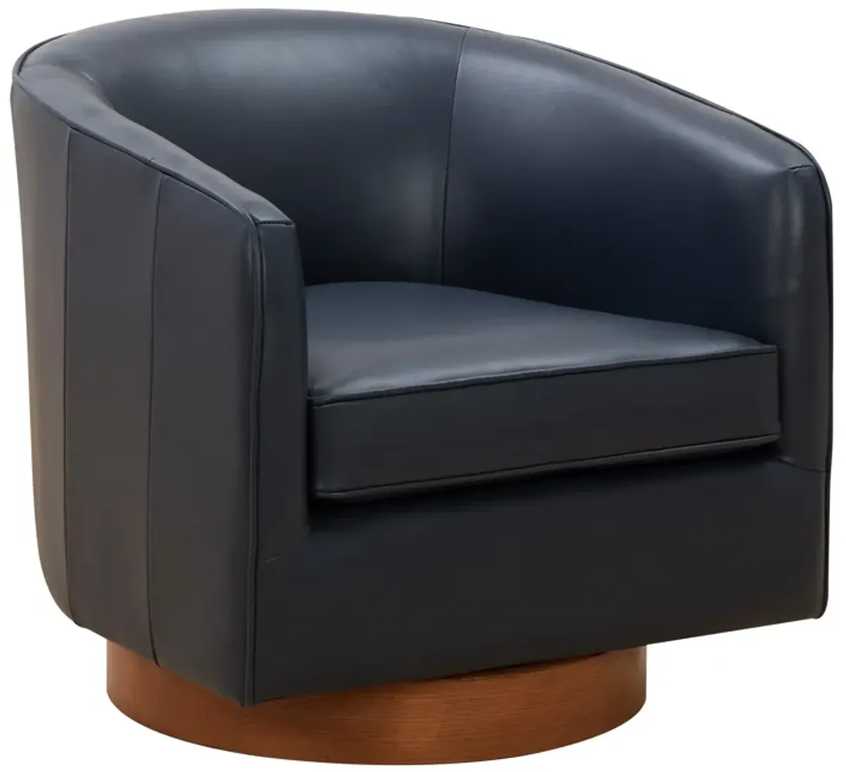 Ellington Midnight Blue Top Grain Leather Swivel Chair with Wood Base