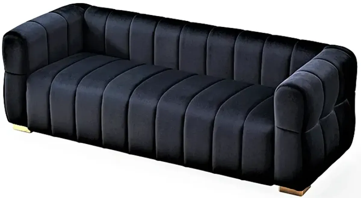 Luka Black Velvet Sofa with Tufted Low Back Design