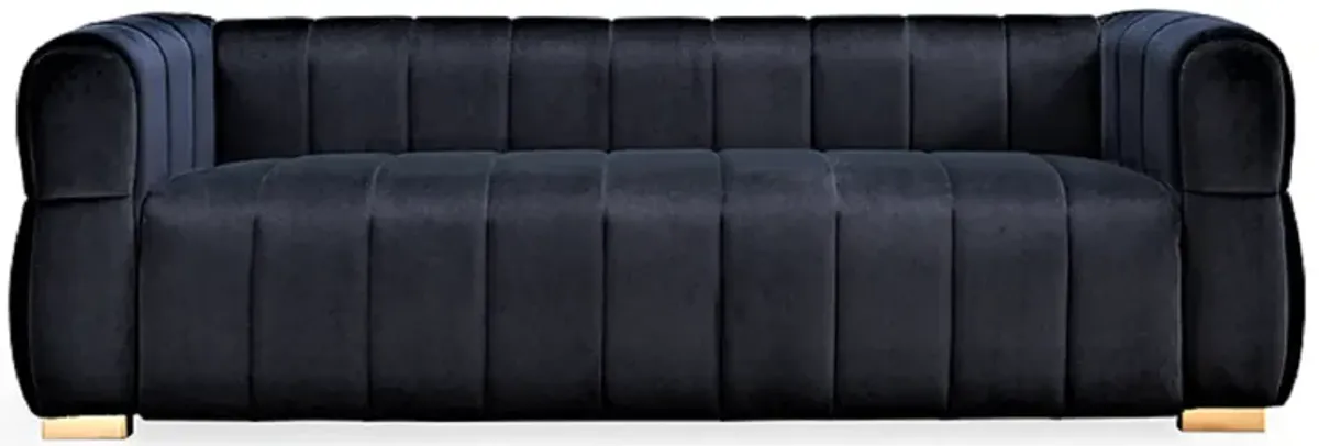 Luka Black Velvet Sofa with Tufted Low Back Design