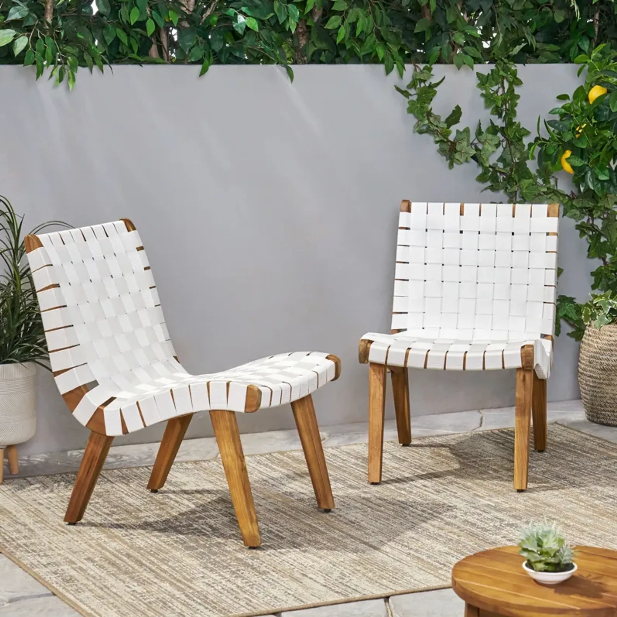 Chablo Transitional Lounge Chair Set With Rope Weave In White Acacia ...