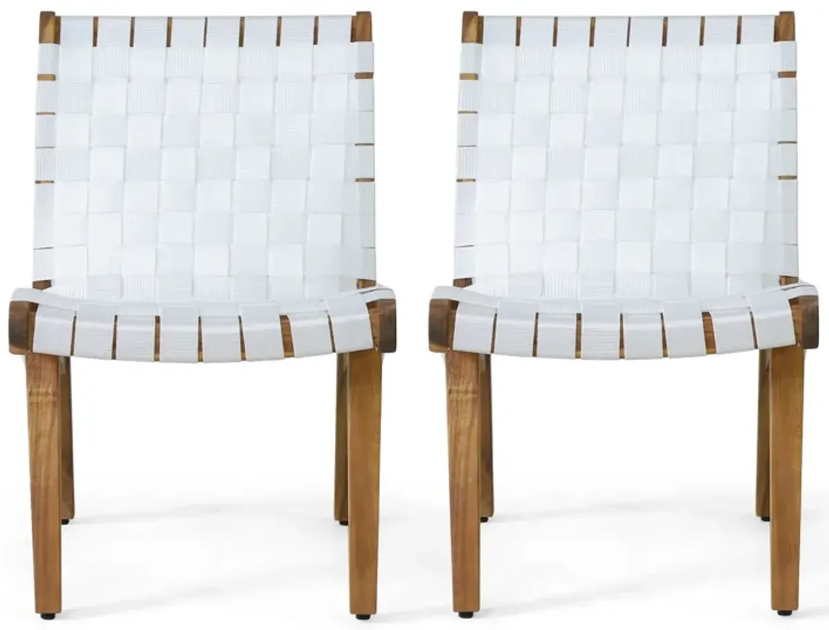 Chablo Transitional Lounge Chair Set with Rope Weave in White Acacia Wood