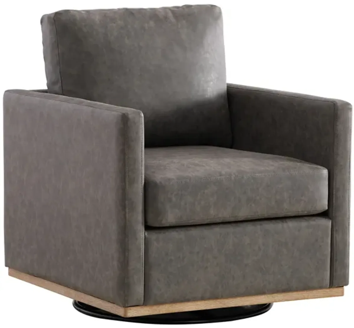 Hira Modern Grey Vegan Leather Upholstered Square Swivel Accent Chair