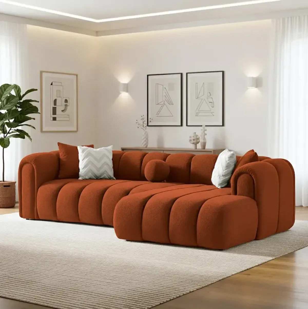 Bella Burnt Orange Boucle Right Sectional Sofa