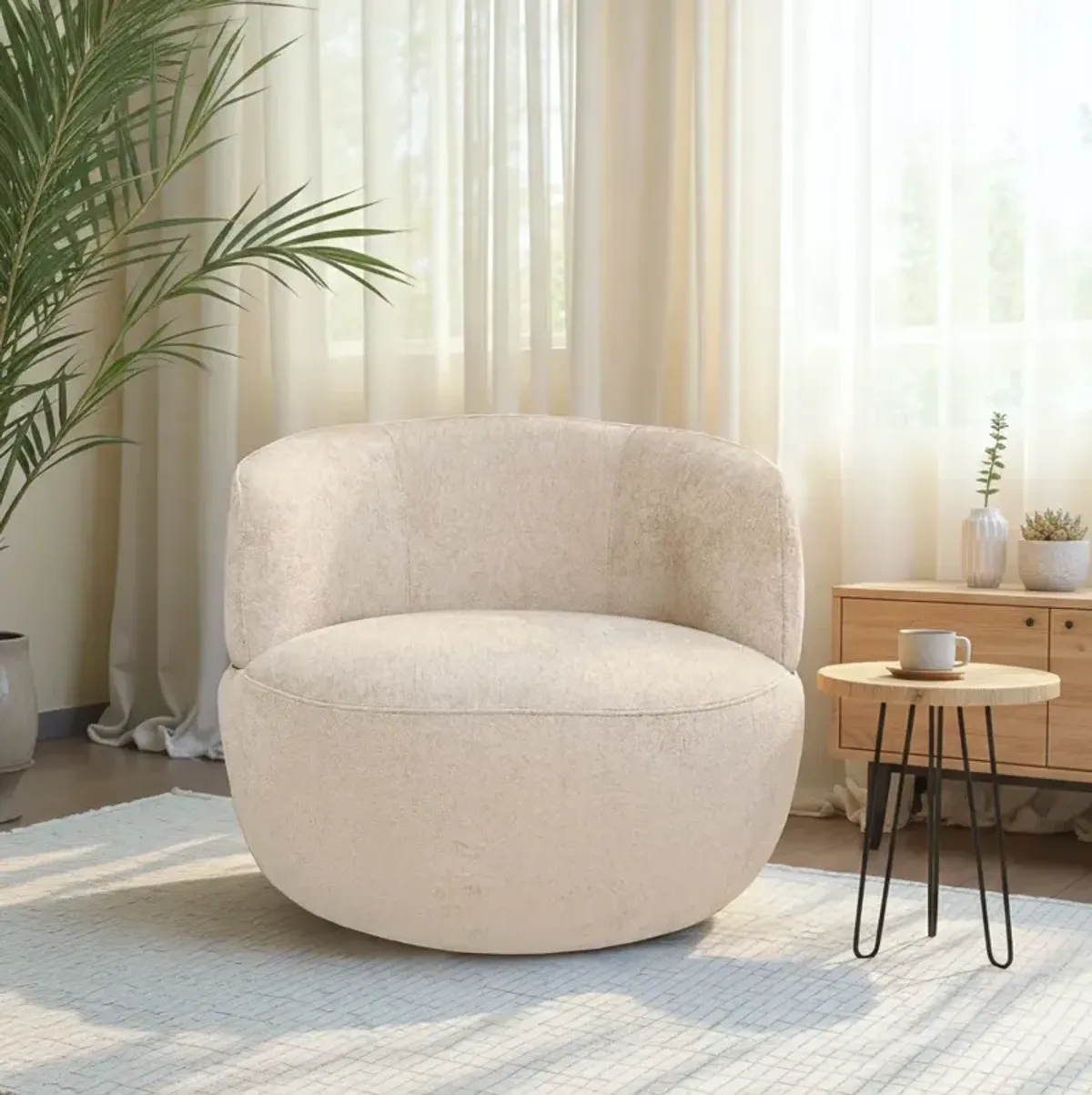 Lemon Sand Chenille Swivel Chair