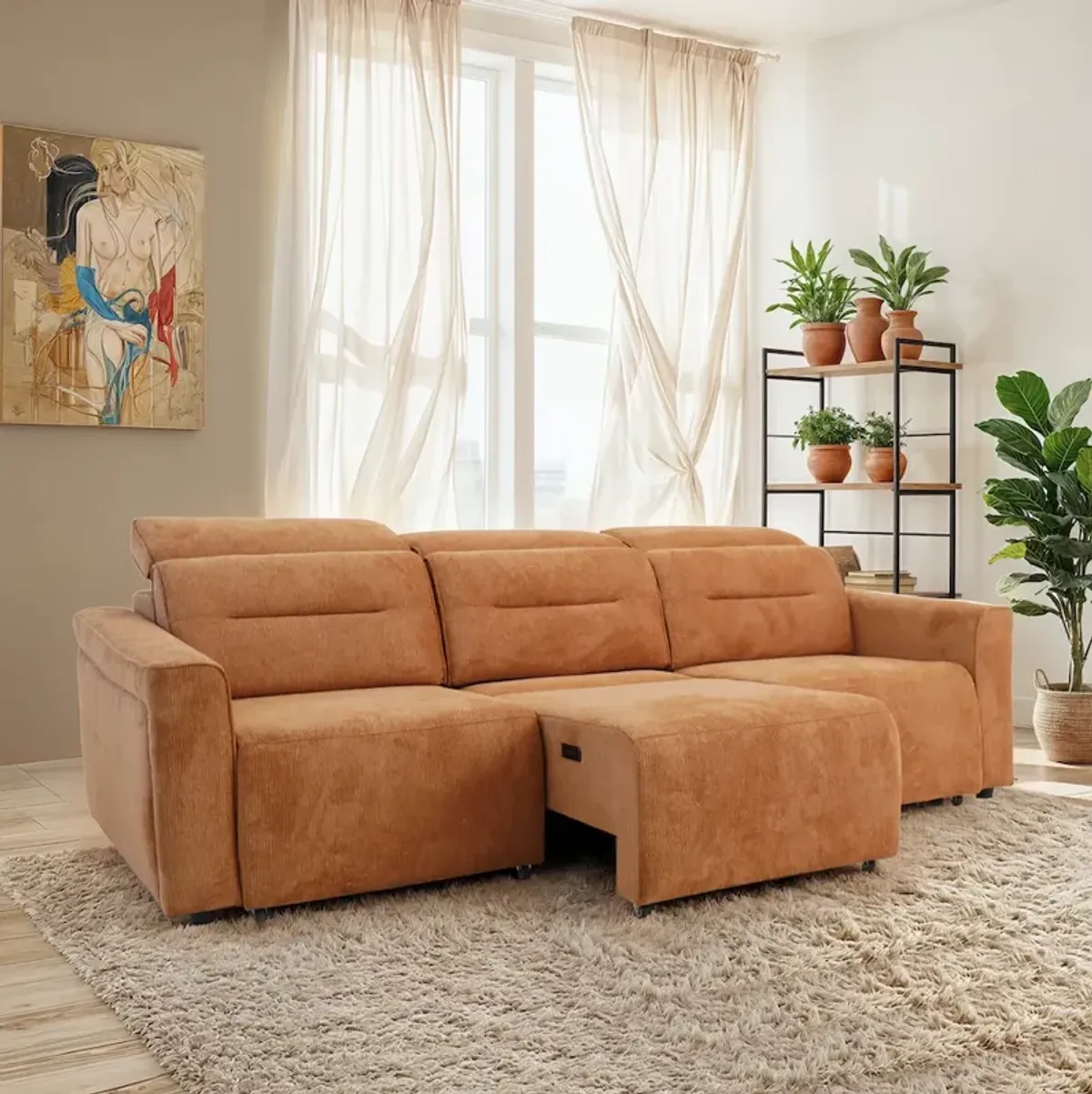 Archie Burnt Orange Fabric Power Slider Sofa