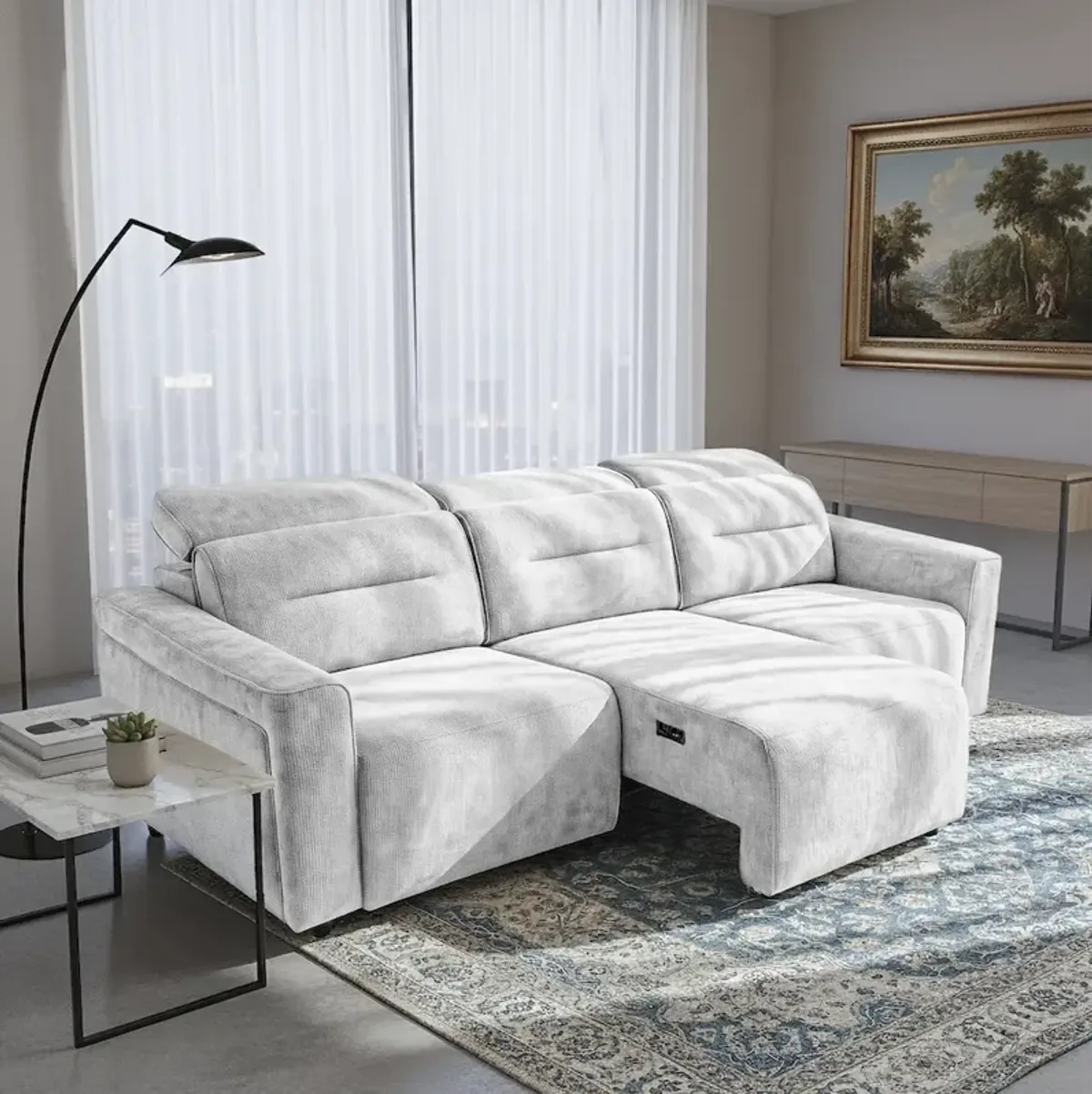 Archie Light Grey Fabric Power Slider Sofa