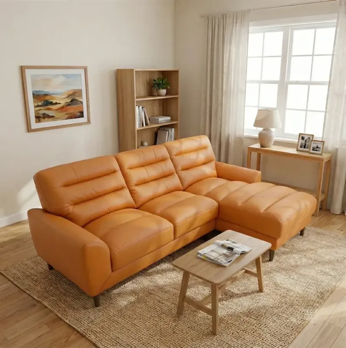 Barton Tan Leather Right Facing Sectional Sofa