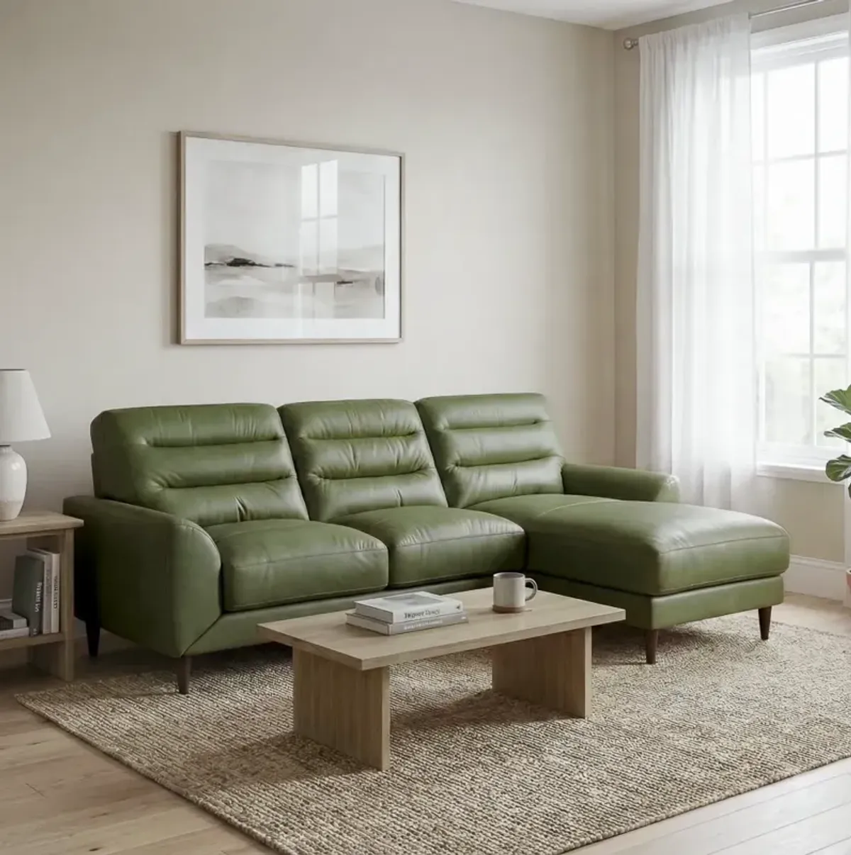 Barton Green Leather Right Facing Sectional Sofa