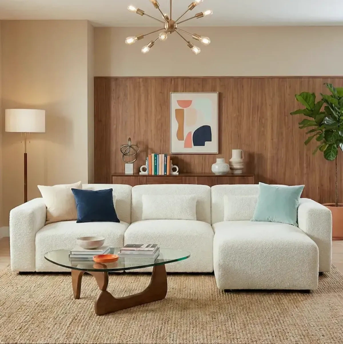 Lulu 3-Piece Sand Boucle Right-Facing Sectional Sofa