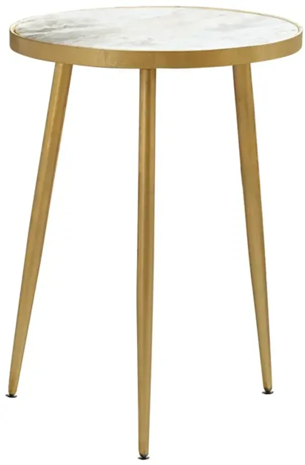 Acheson Round Marble Top Side Table White and Gold