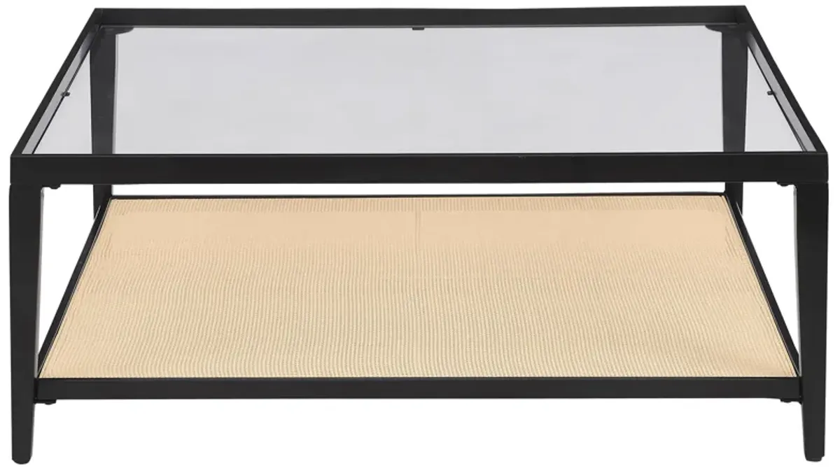 Amherst Glass Top Metal with Cane Shelf Coffee Table Black