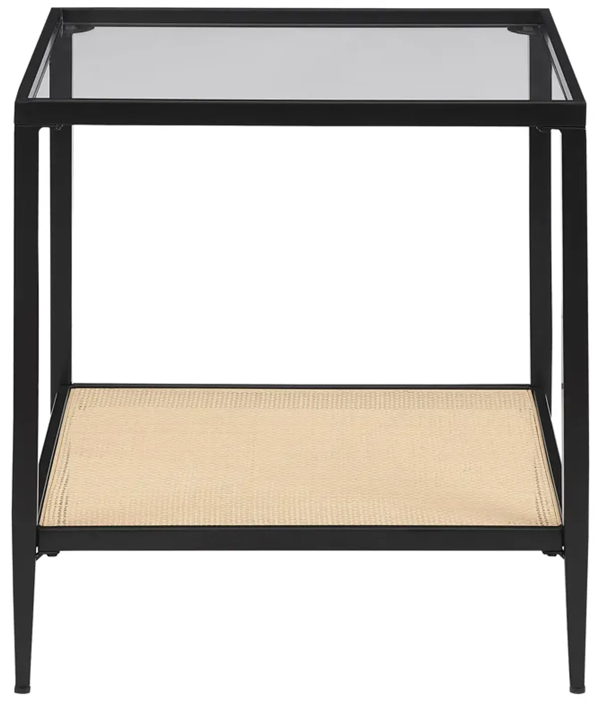 Amherst Glass Top Metal with Cane Shelf End Table Black