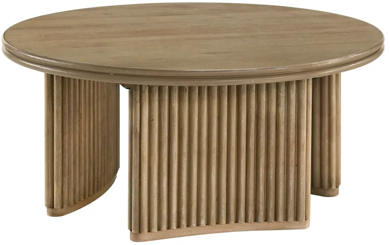 Adina Round Wood Coffee Table Distressed Light Brown
