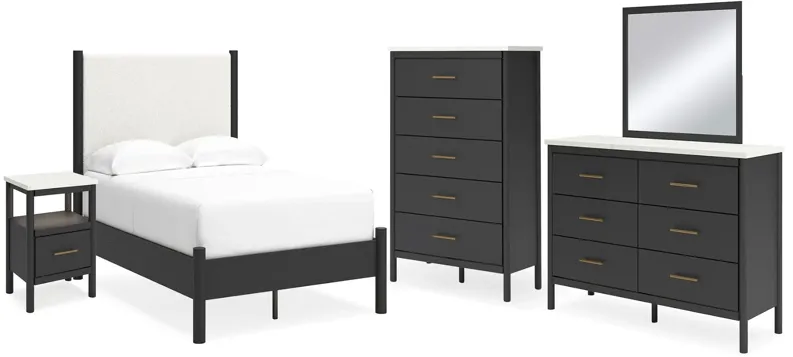 Cadmori Full Upholstered Panel Bed, Dresser, Mirror, Chest and Nightstand