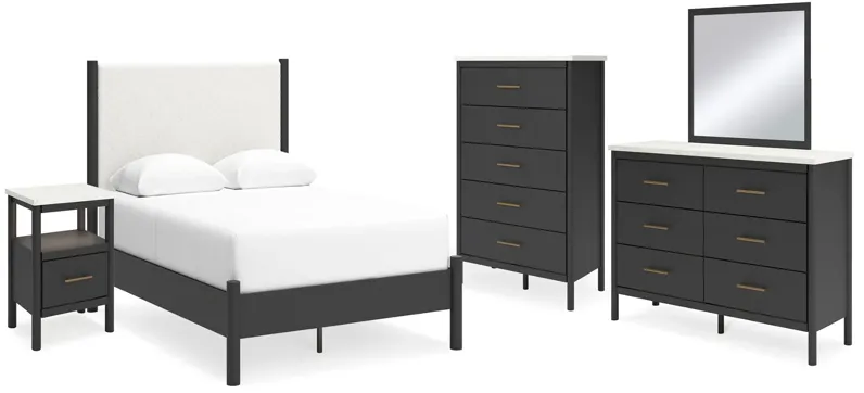 Cadmori Queen Upholstered Panel Bed, Dresser, Mirror, Chest and Nightstand