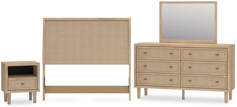 Cielden Full Upholstered Panel Bed with Mirrored Dresser and Nightstand