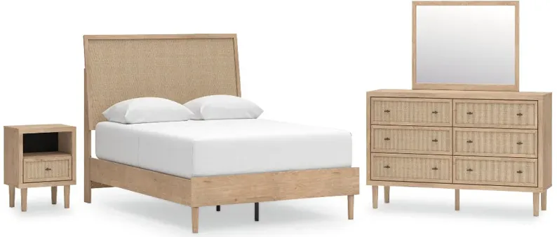 Cielden Queen Panel Bed with Mirrored Dresser and Nightstand